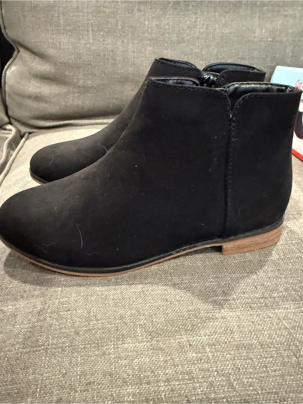 Cat & Jack Black Suede Ankle Booties with Side Zip
